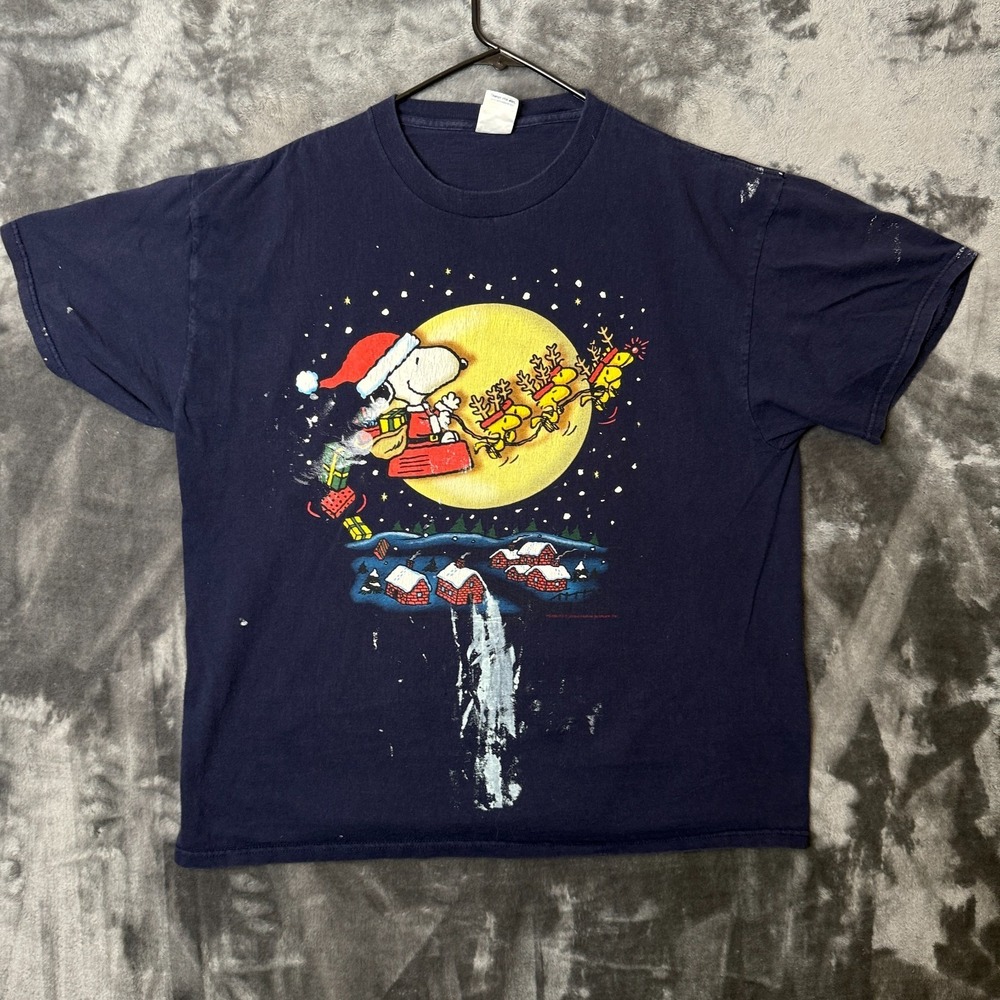 Vintage Y2K Snoopy Christmas Santa Claus Night Right Short Sleeve T-Shirt XL